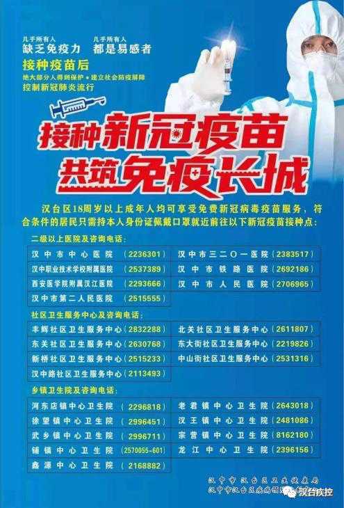 苗苗苗！漢臺區免費接種新冠疫苗第一劑又開始了